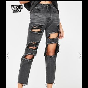 Black ripped mom jeans